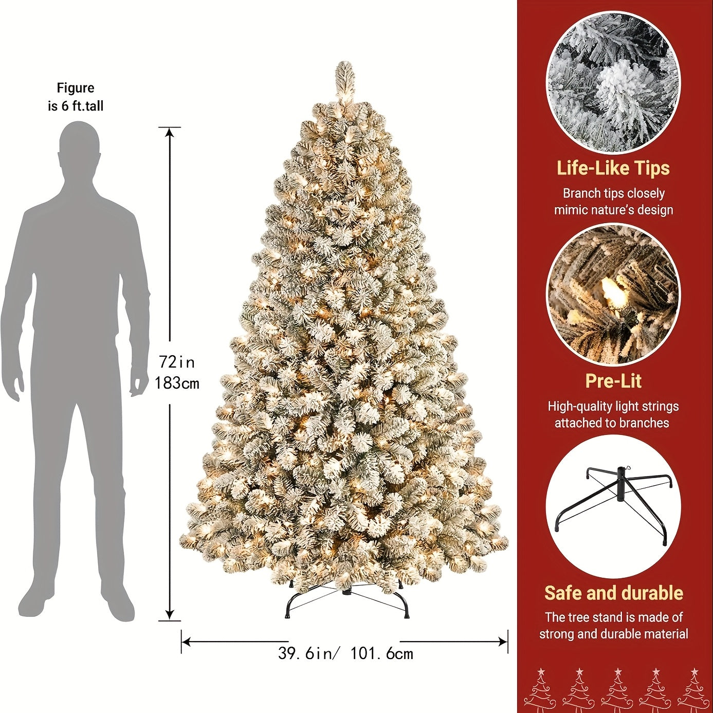Shareconn Elegant Pre Lit Snowy Pine Christmas Tree