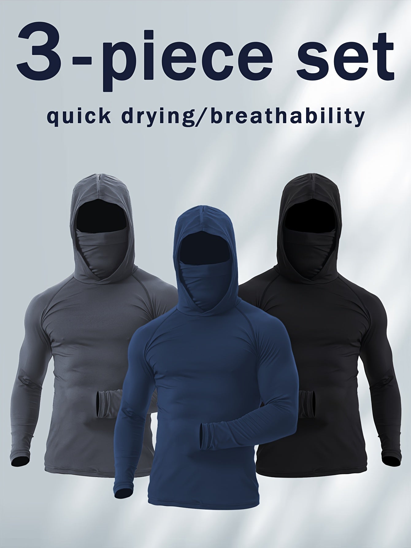 Moisture-Wicking Hooded Long-Sleeve Sportswear With Face Mask Set Of 3 - Revitalize Mind Body