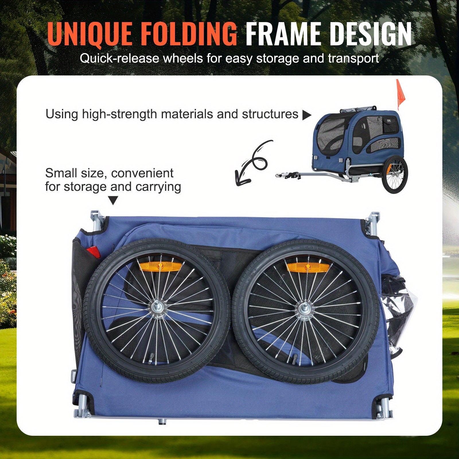 [100lbs|Folding] Happybuy Dog Bike Trailer | Supports up to 100 lbs, Easy Folding Frame, Universal Bicycle Coupler | Pet Cart Bicycle Carrier, Quick Release Wheels, Reflectors, Flag, Collapsible to Store, Blue/Black - Revitalize Mind Body