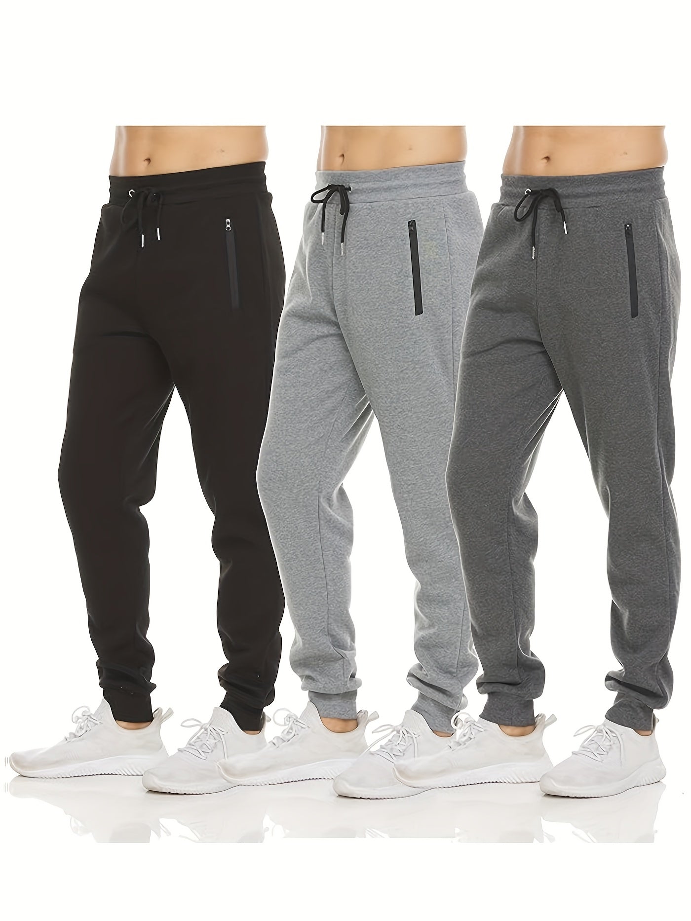 Mens Fleece Joggers Sweatpants With Zipper Pockets Casual