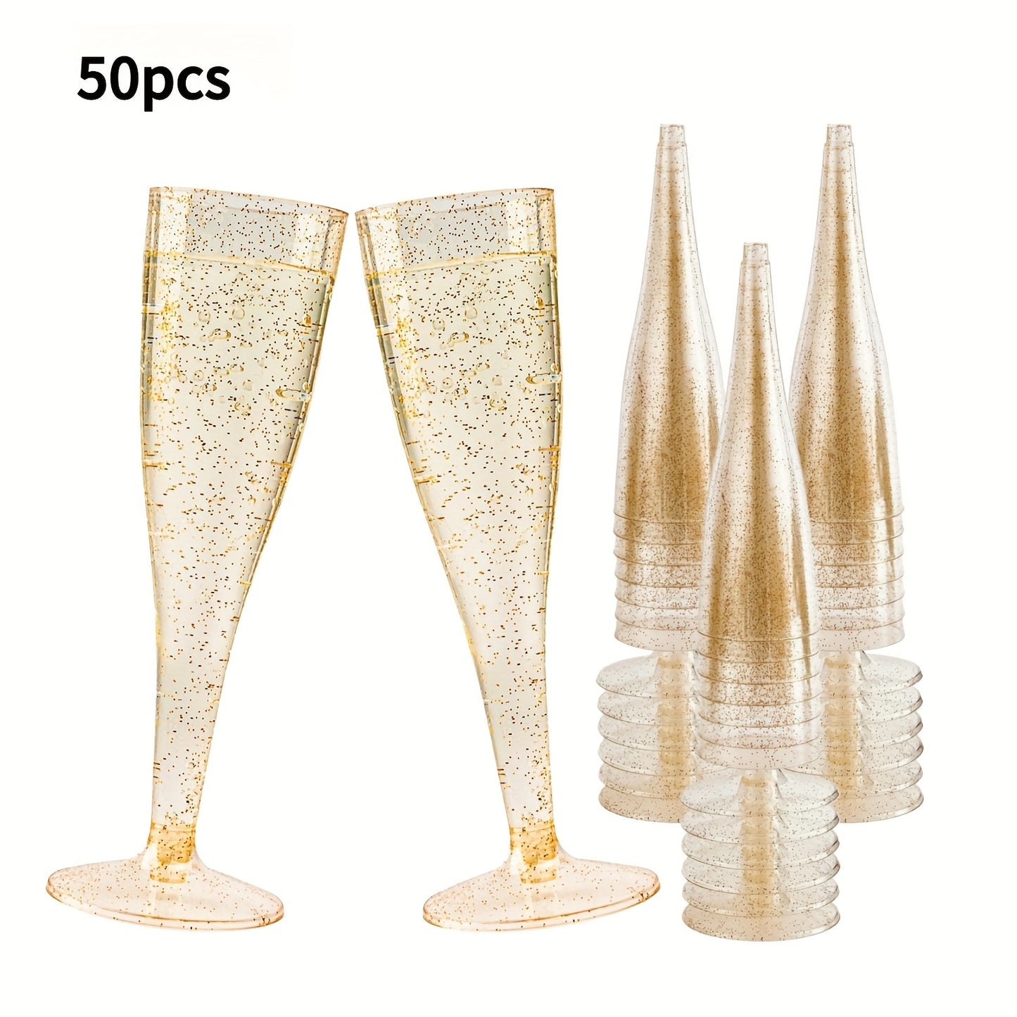 Transparent Glitter Champagne Flutes Reusable Stackable BPA Free