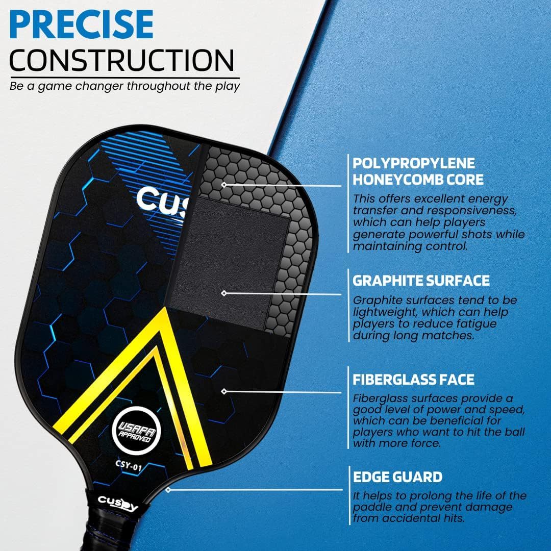 Cuspy USAPA Pickleball Paddles Set With Graphite Surface Balls