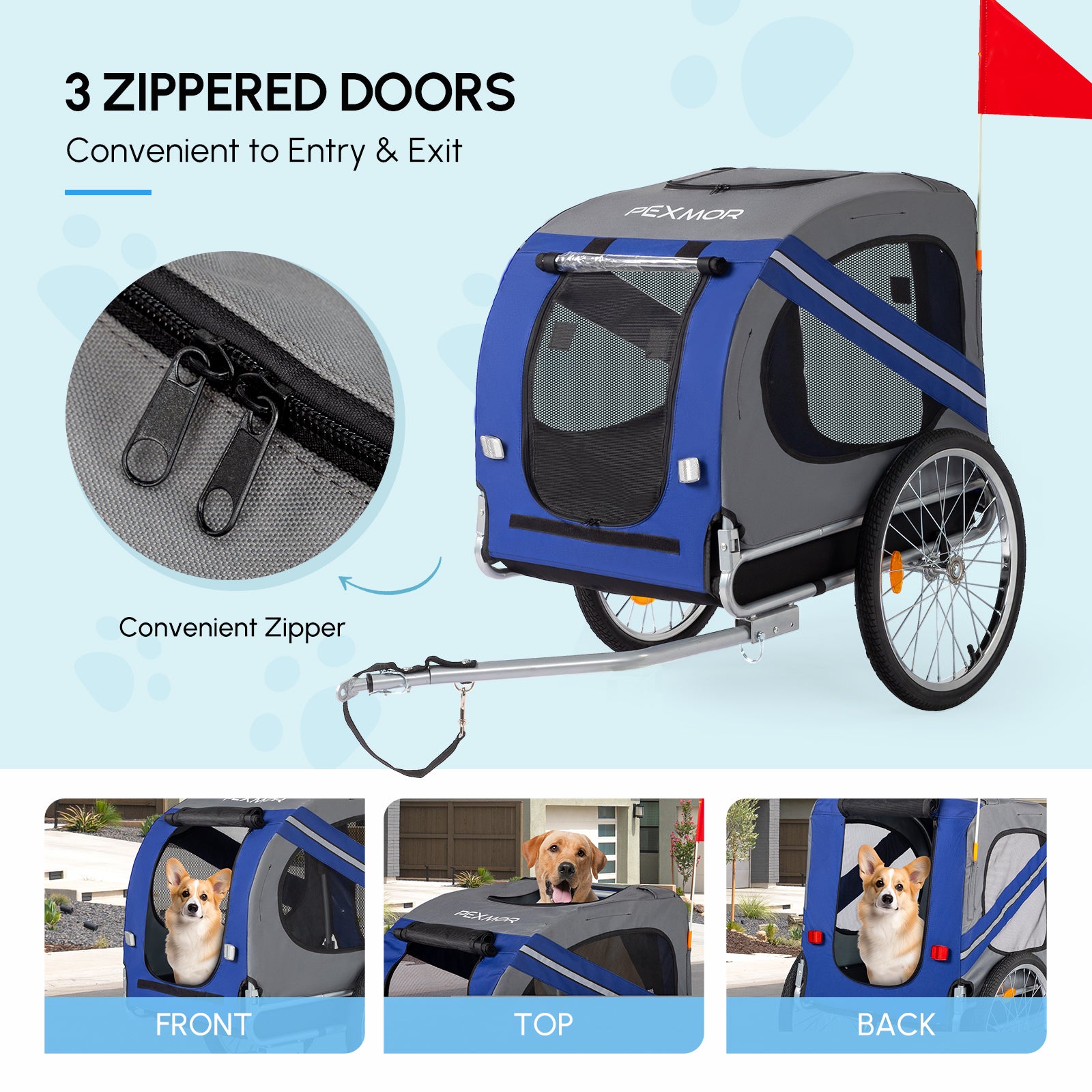 Folding Dog Bike Trailer Pet Cart for Bicycle w/Universal Hitch & 3 Entrances, Bike Wagon Cargo Carrier w/Quick Release 20" Wheels - Revitalize Mind Body