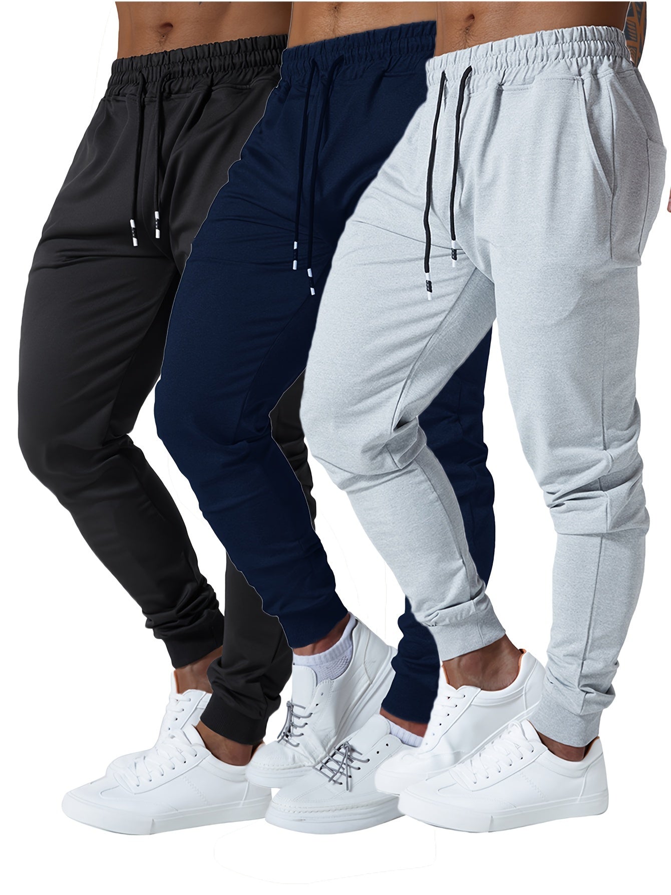 Mens Jogger Sweatpants Cotton Blend With Elastic Waist Pockets 3Pc - Revitalize Mind Body