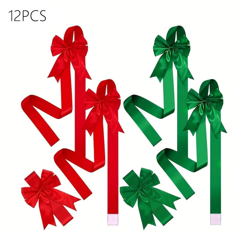 Red Christmas Bow Set With Adhesive Strips For Easy Hanging