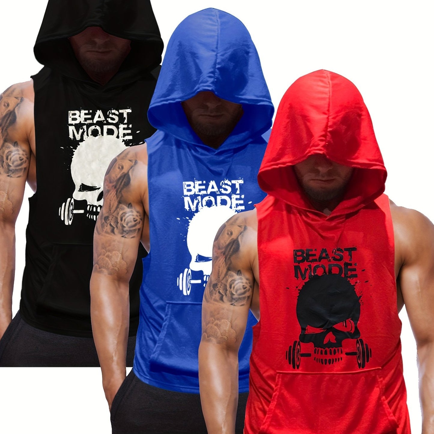 Men's Sleeveless Hooded Workout Tank Tops by QQ