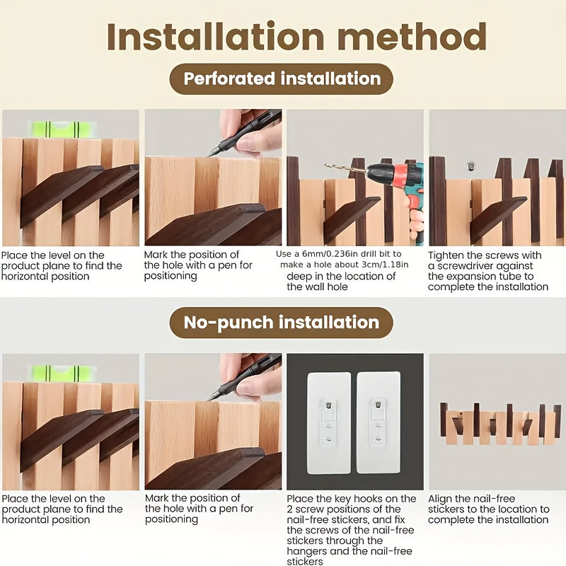 Ecoboom Boho Style Wooden Piano Key Wall Rack Coat Hook