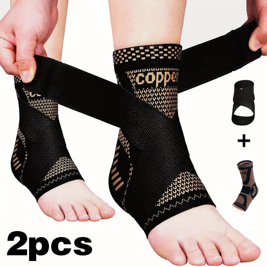 ROORUNS Ankle Support Brace Copper Fiber Compression Sleeves for Running