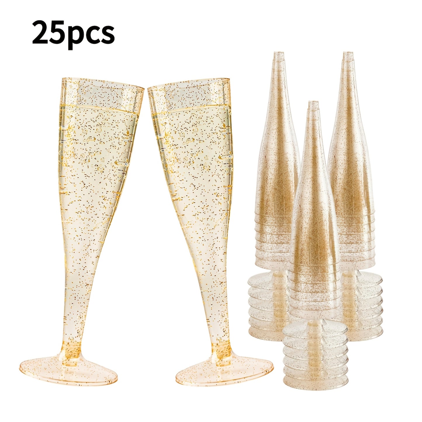 Transparent Glitter Champagne Flutes Reusable Stackable BPA Free