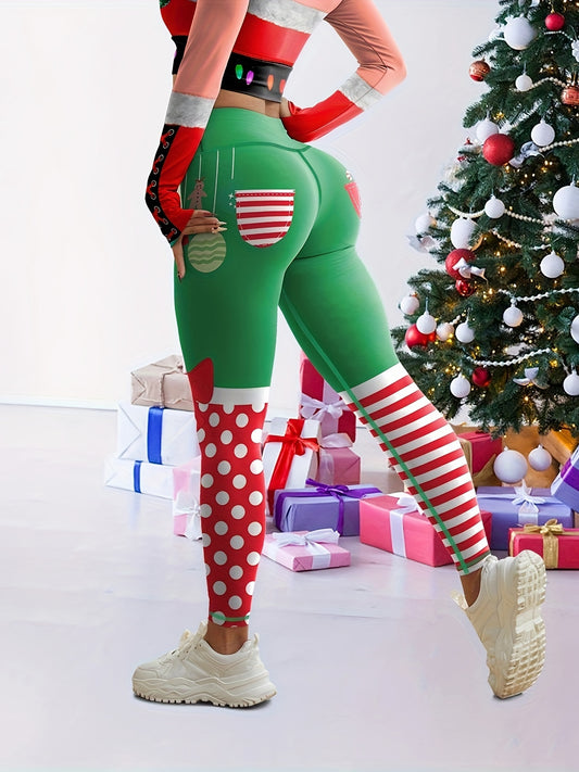 Festive Christmas Elf Leggings With High Waist Yoga Fit