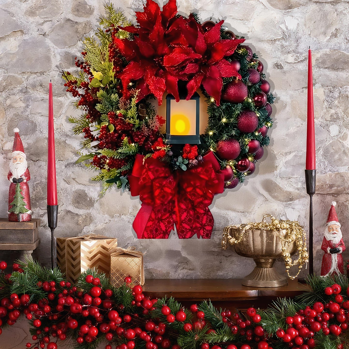 Large Artificial Glowing Christmas Wreath UV Resistant Indoor Outdoor