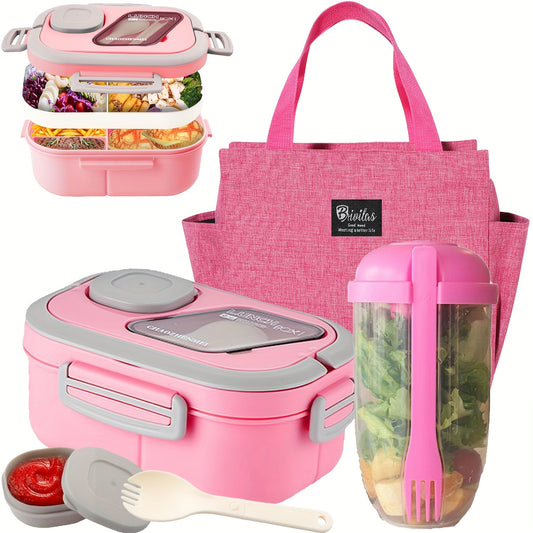 Multi-Layer Lunch Box Set With Cutlery And Cup Meal Bag
