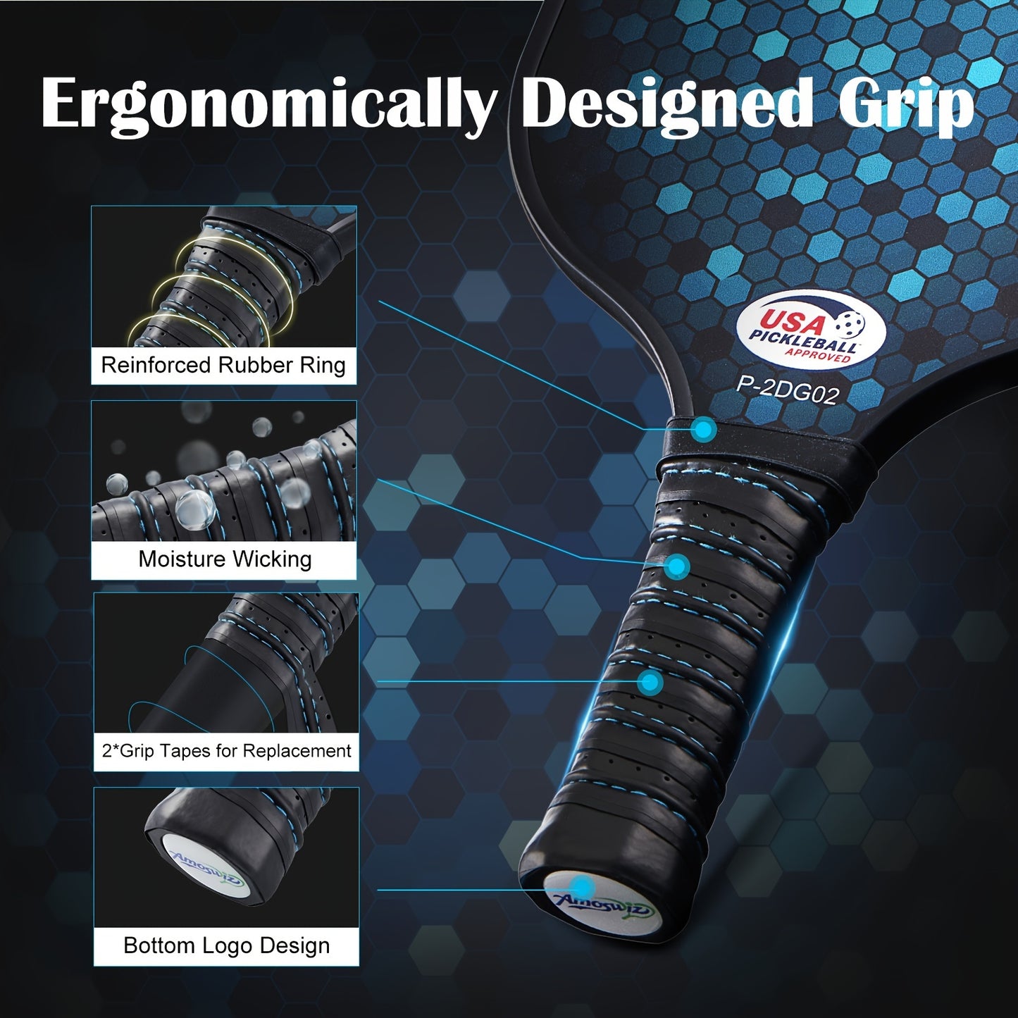 AMOSWIZ Premium Fiberglass Pickleball Paddles Set of 4 With Balls