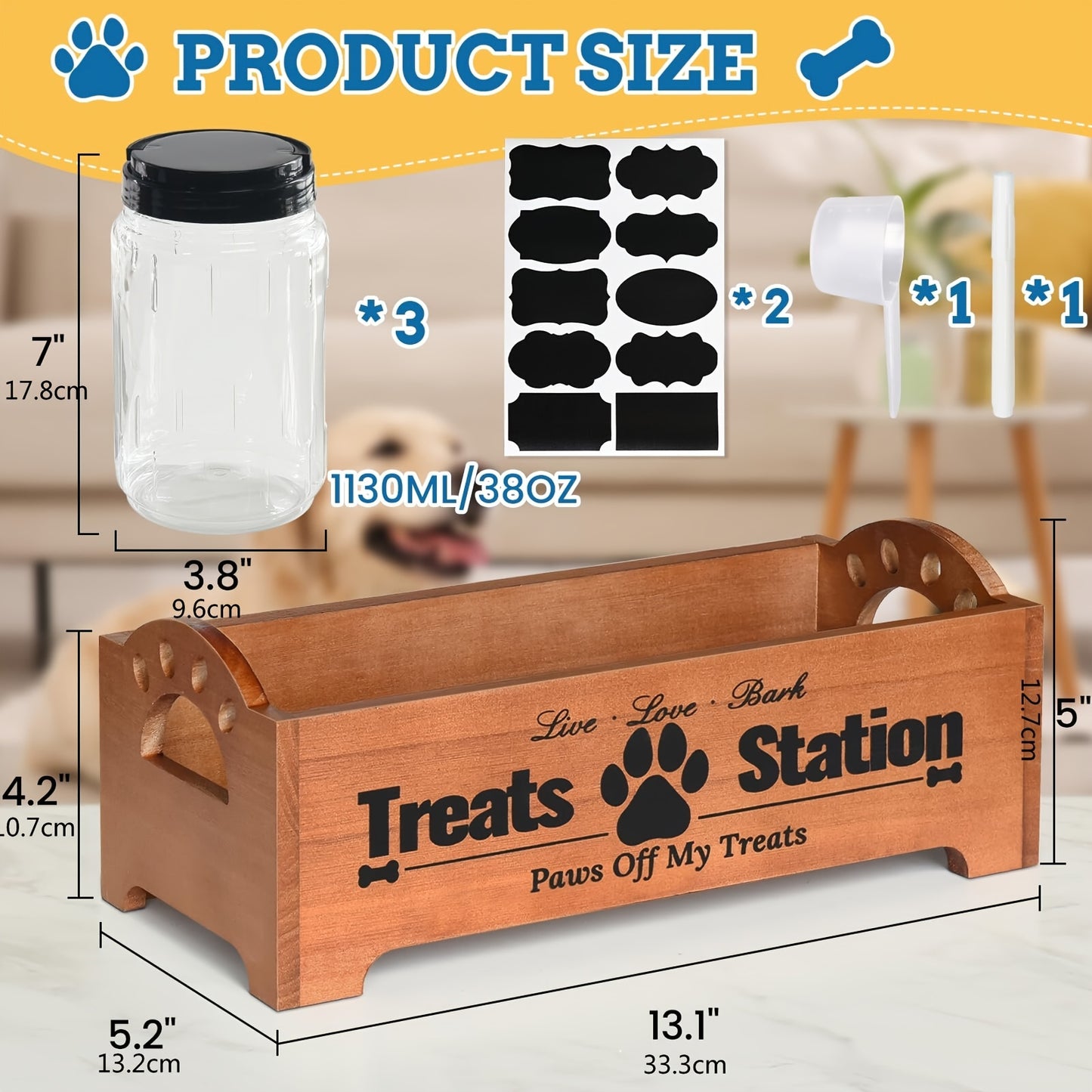 Wooden Dog Treat Container Farmhouse Pet Food Storage