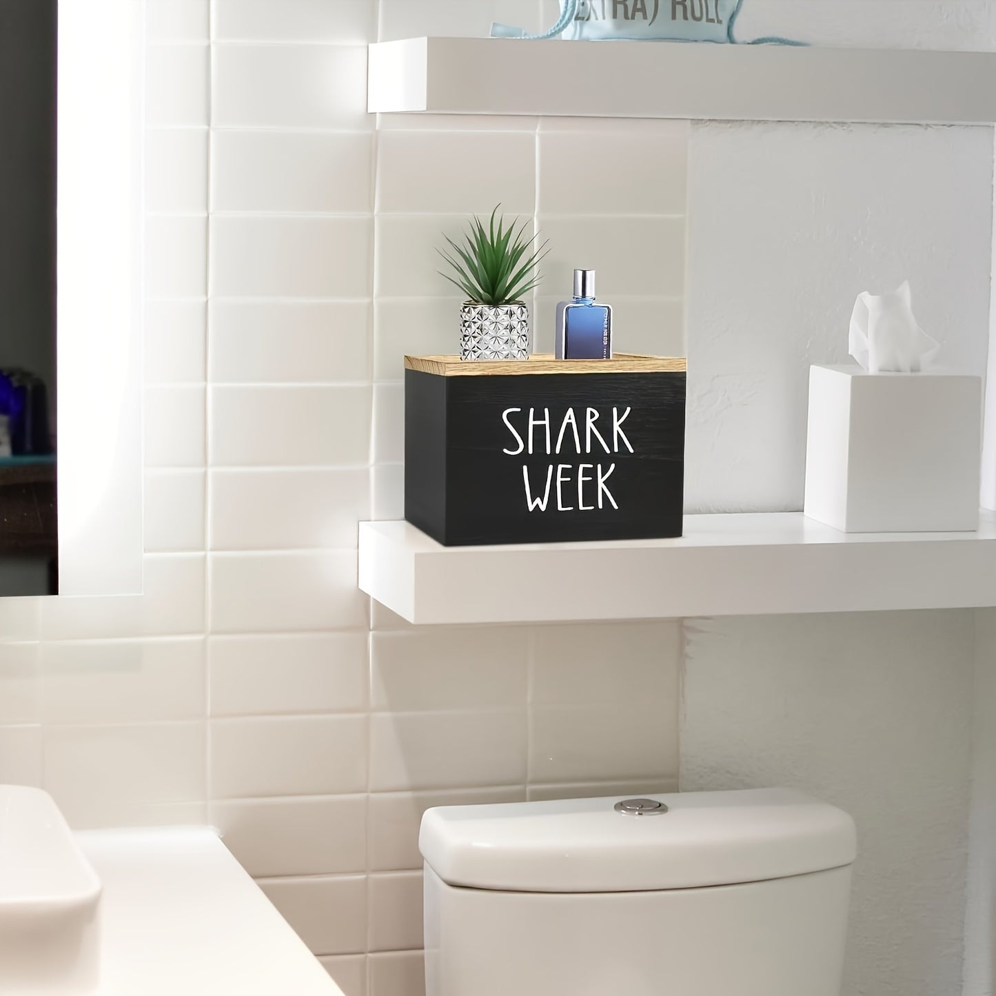 KAREAL Shark Week Wooden Organizer Box With Hinged Lid