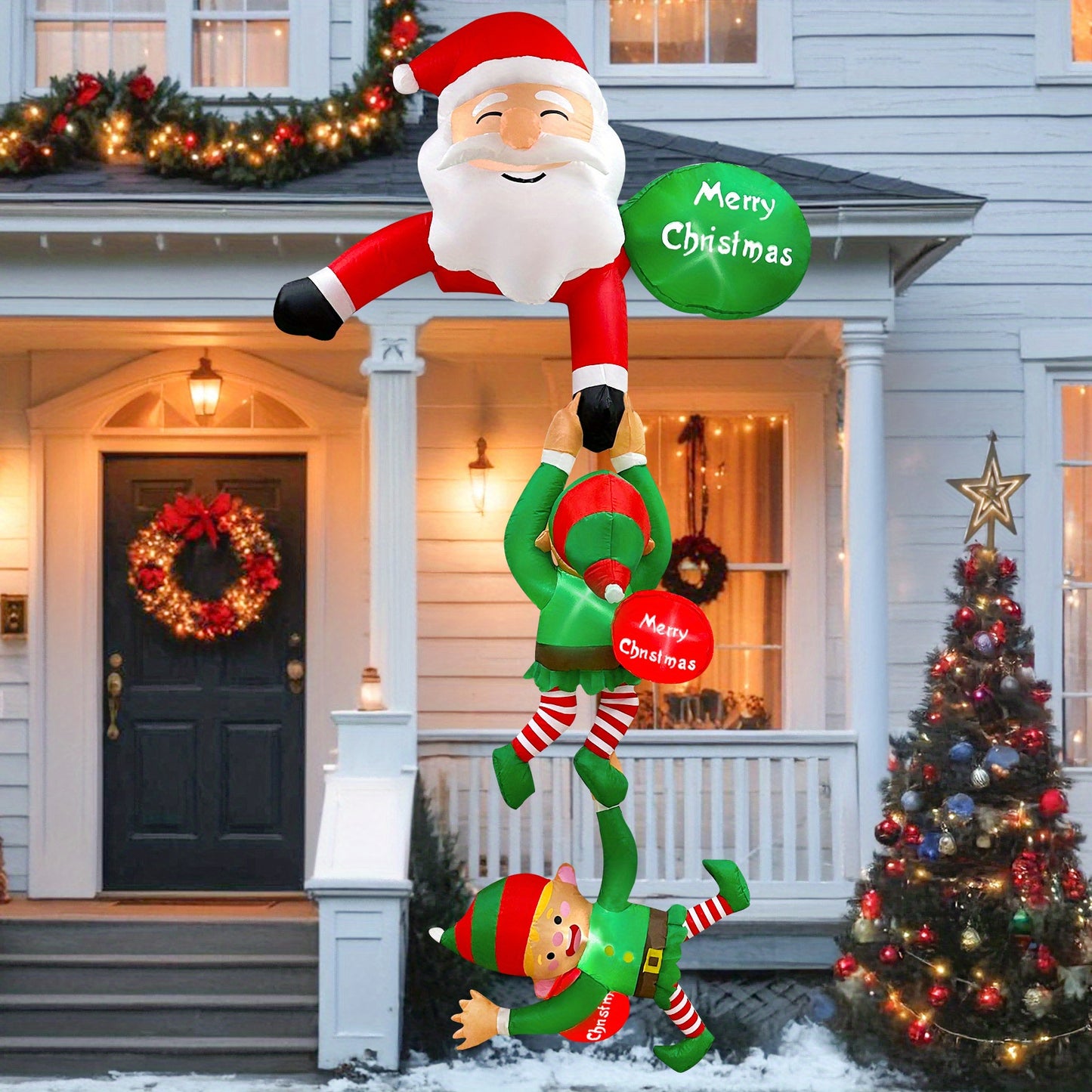 Hanging Christmas Inflatable Santa Elves Outdoor Decor