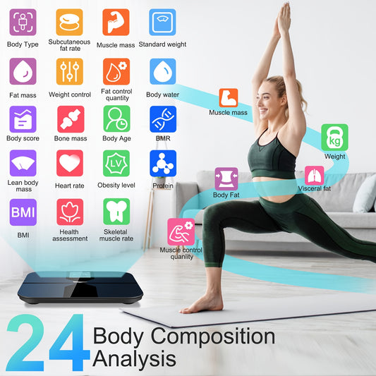 [1pc Smart Scale] 1pc Smart Scale | 11.8*11.8in Color Large Display Bathroom Scale with BMI Weighing, Body Composition Monitoring, 400LB Load Capacity, Thickened ITO Glass, Smartphone Apps - Revitalize Mind Body
