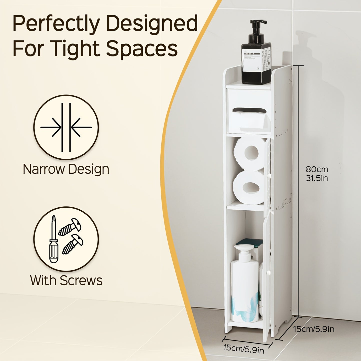 SENMEO Slim PVC Bathroom Cabinet Toilet Paper Holder