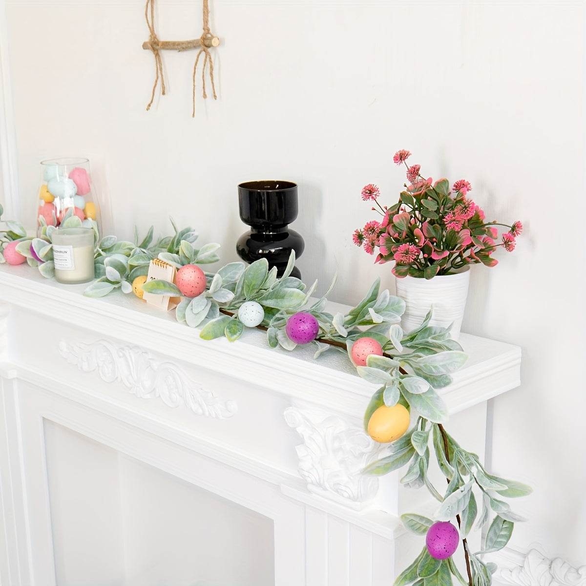 Easter Egg Garland With Nordic Lambs Ear Leaves Spring Eggs