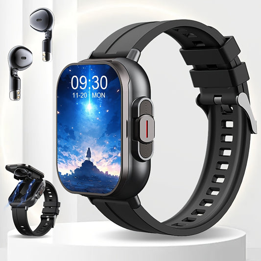 [2-in-1 GREENPORT Smartwatch] 2-in-1 GREENPORT Smartwatch & Headphones - HD Display, Wireless Calling, Sports Modes, Silicone Band, USB Charging - Revitalize Mind Body