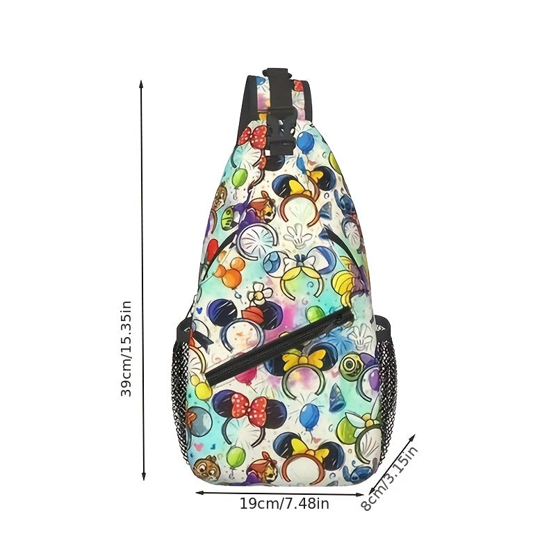 Mickey And Minnie Crossbody Sling Bag Durable Nylon Travel Pouch