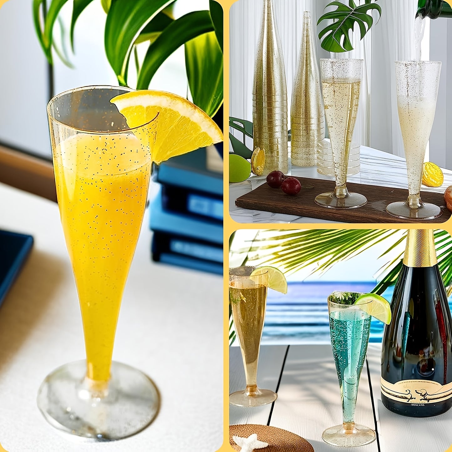 Transparent Glitter Champagne Flutes Reusable Stackable BPA Free