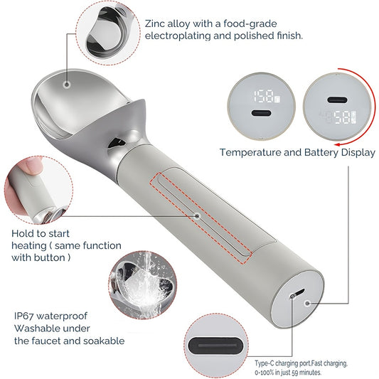 Handheld Electric Heated Ice Cream Scoop With Rechargeable Battery - Revitalize Mind Body