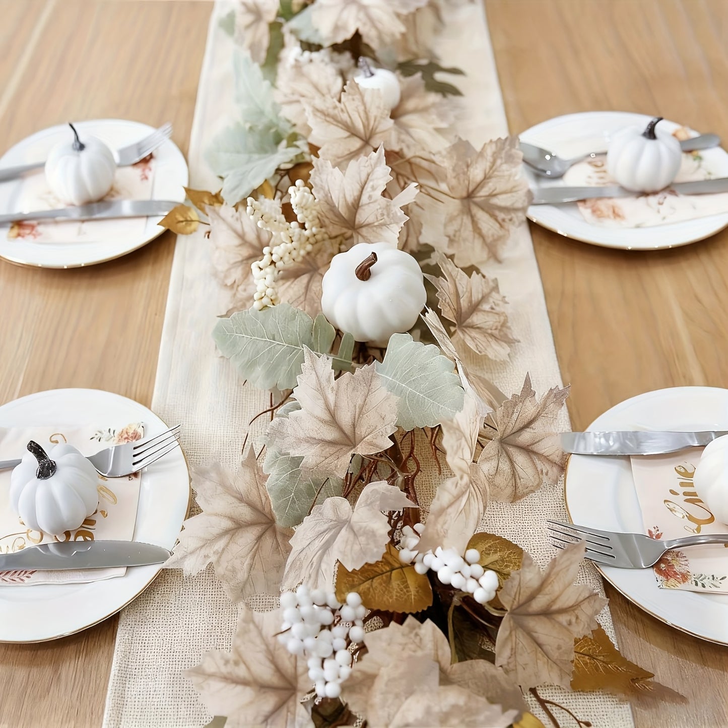 Autumn Fall Garland With Maple Leaves Pumpkins And Berries