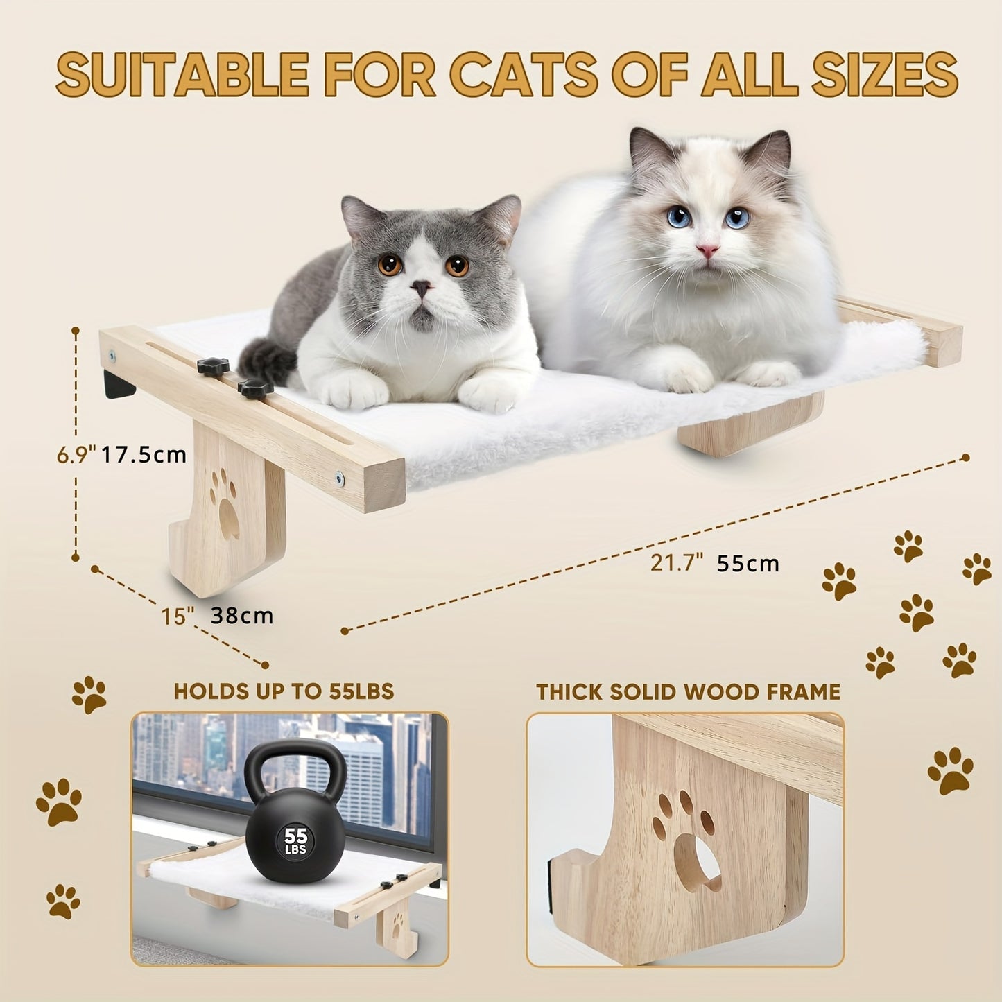 PACILACK Adjustable Cat Window Perch Hammock With Fleece