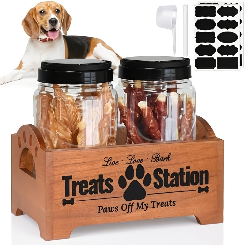 Wooden Dog Treat Container Farmhouse Pet Food Storage