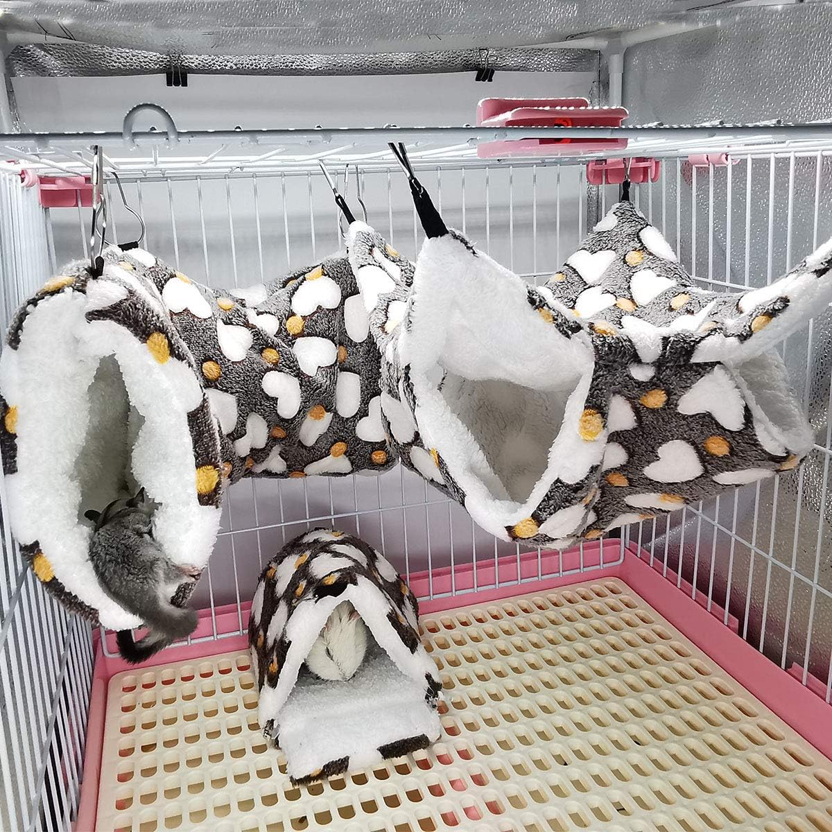 LEFTSTARER Small Animal Hammock Tunnel Heartshape Plush Bed