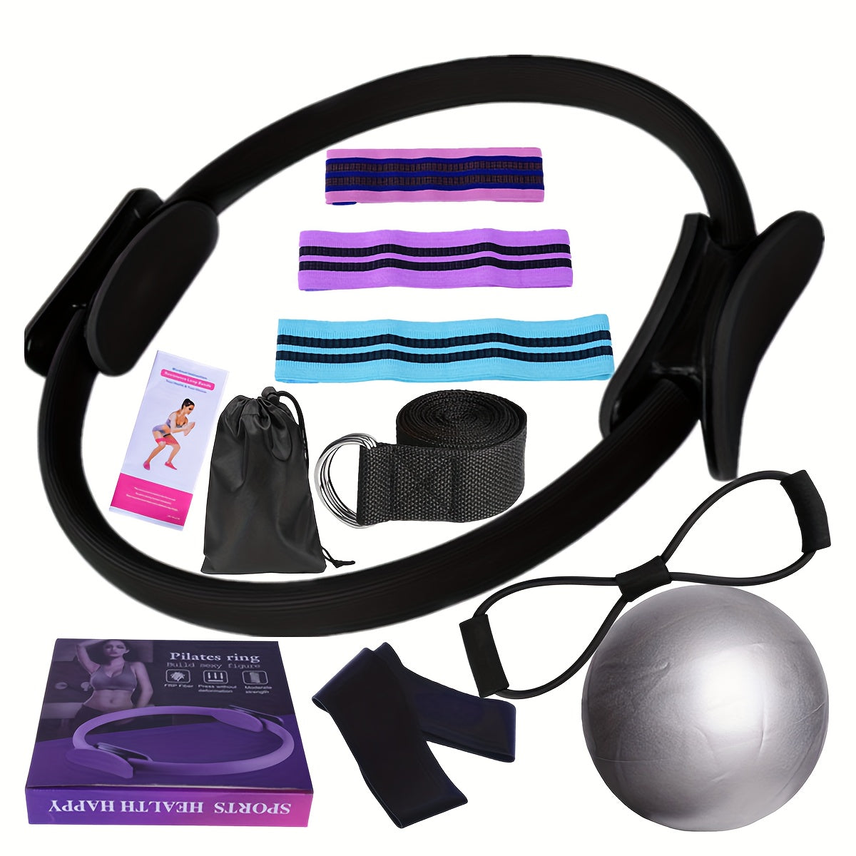 Yoga Fitness Set with Resistance Bands and Exercise Ball