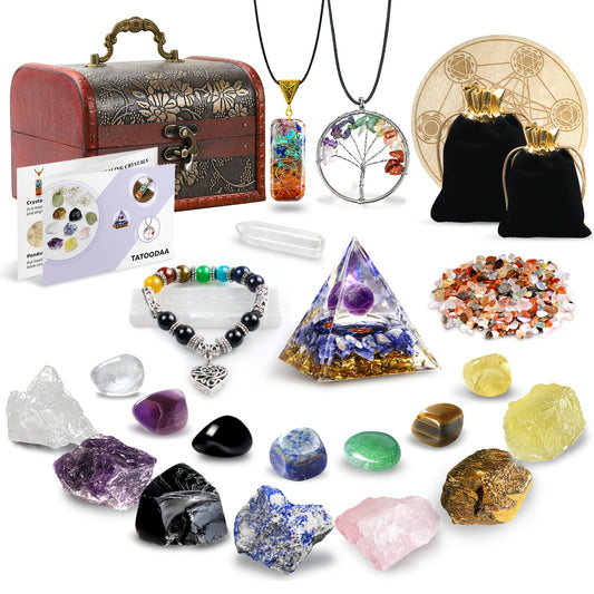 Crystal Set Orgone Pyramid Seven Chakra Healing Gift Box