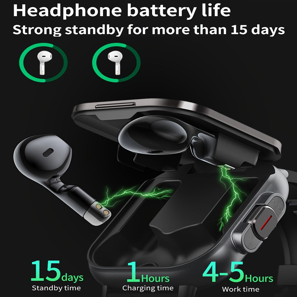 [2-in-1 GREENPORT Smartwatch] 2-in-1 GREENPORT Smartwatch & Headphones - HD Display, Wireless Calling, Sports Modes, Silicone Band, USB Charging - Revitalize Mind Body