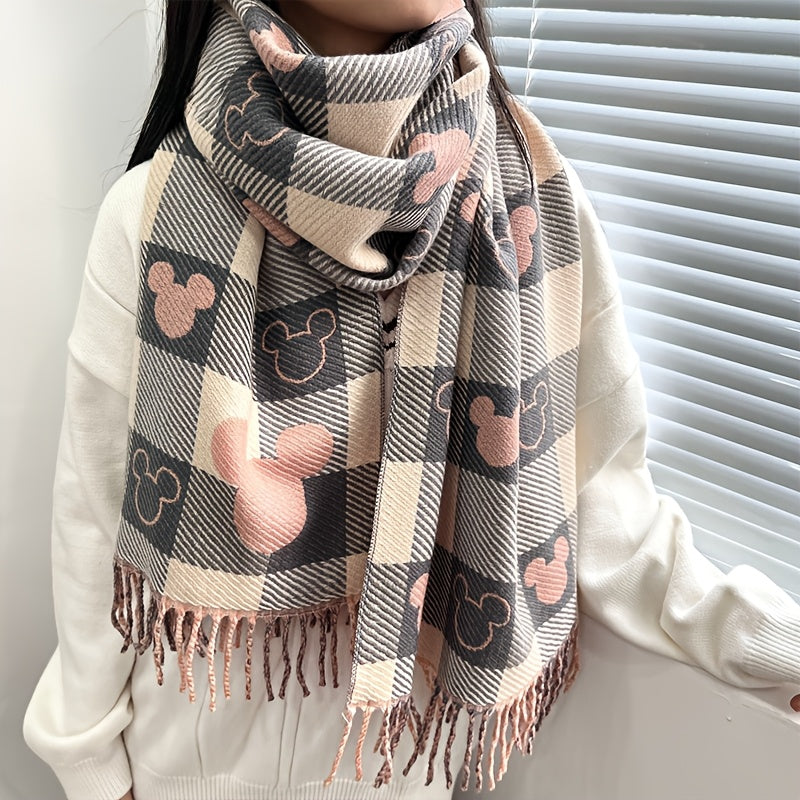 Mickey Mouse Double Sided Plaid Scarf For Autumn And Winter