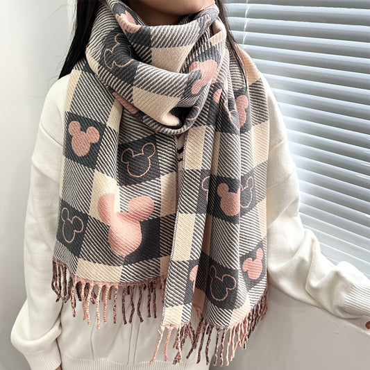 Mickey Mouse Double Sided Plaid Scarf For Autumn And Winter
