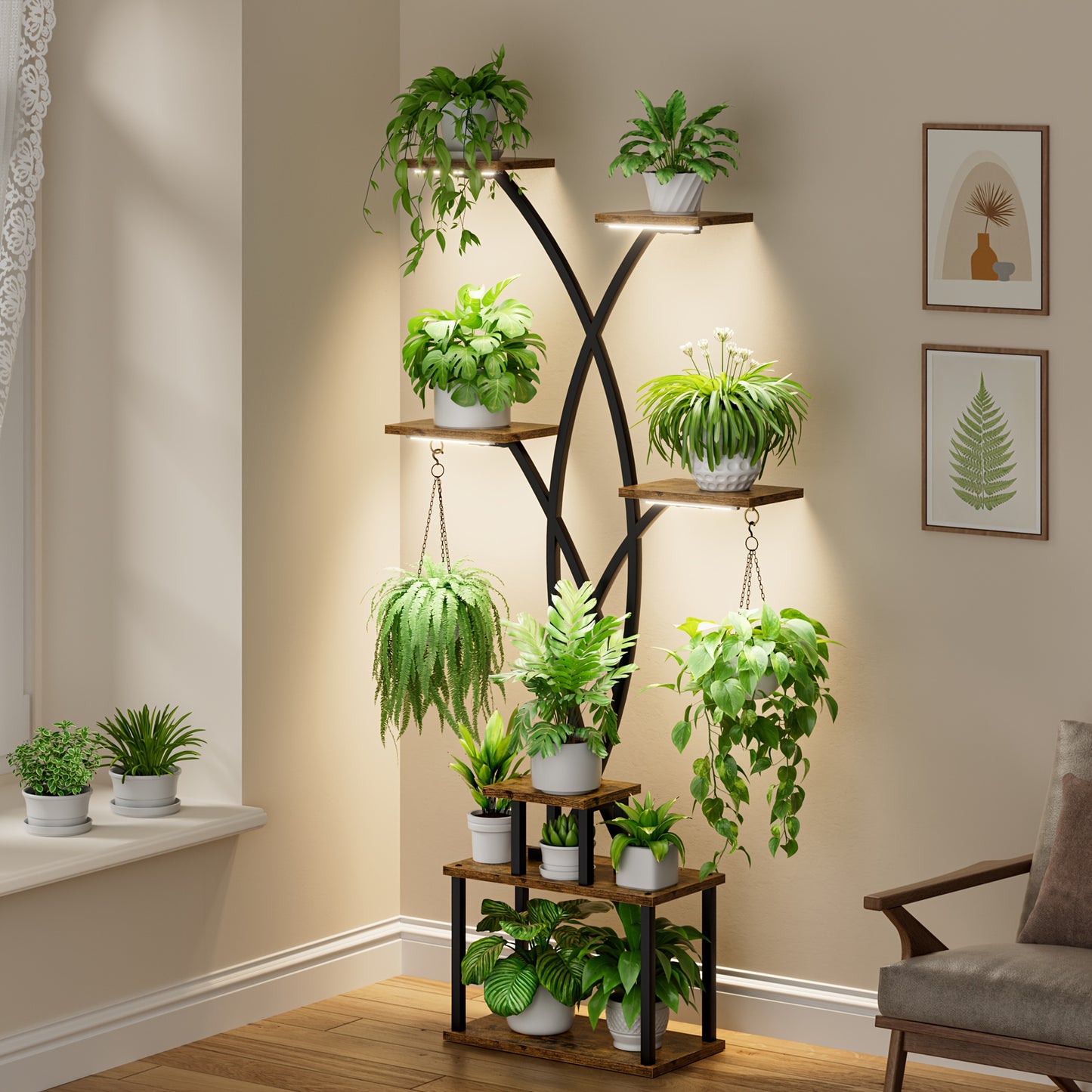 CODACE Indoor Plant Stand With Grow Lights 7-Tier Shelf