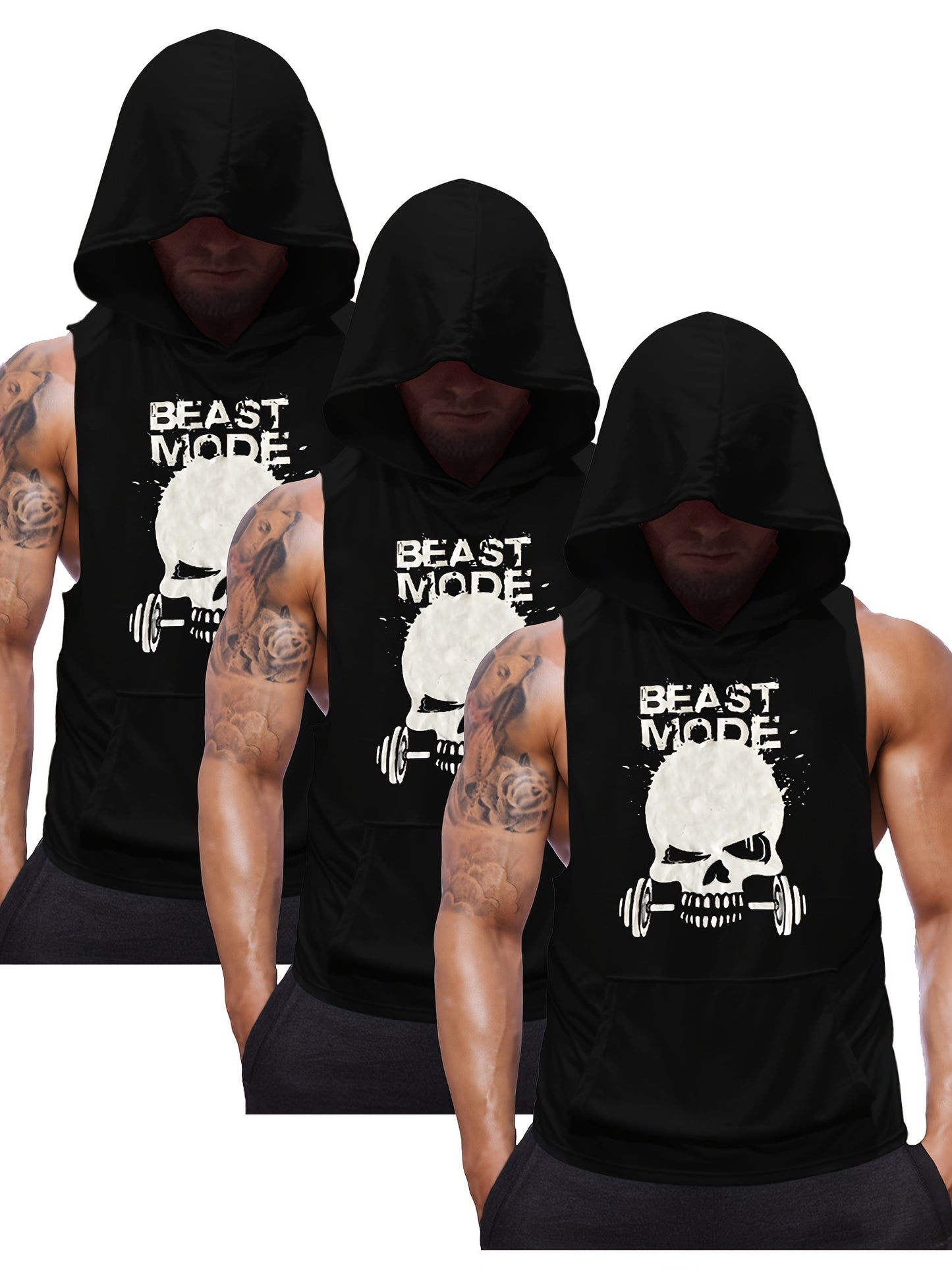 Men's Sleeveless Hooded Workout Tank Tops by QQ