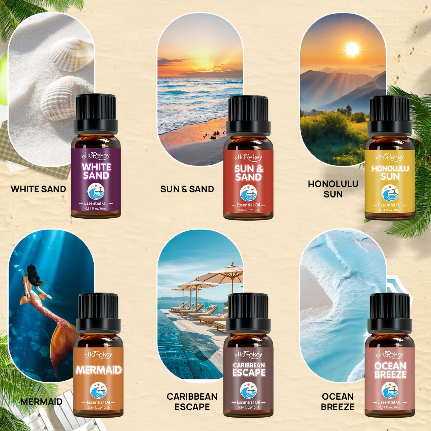 Beach Themed Essential Oil Set For Diffuser And Candles