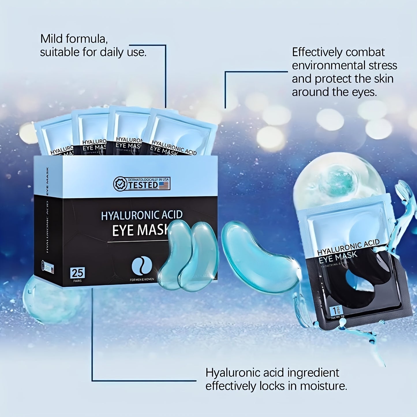 50pcs Hyaluronic Acid Eye & Lip Mask Set - Moisturizing, Firming, Hypoallergenic, Travel-Friendly for All Skin Types, Ideal for Wedding & Valentine's Day Gifts - Revitalize Mind Body