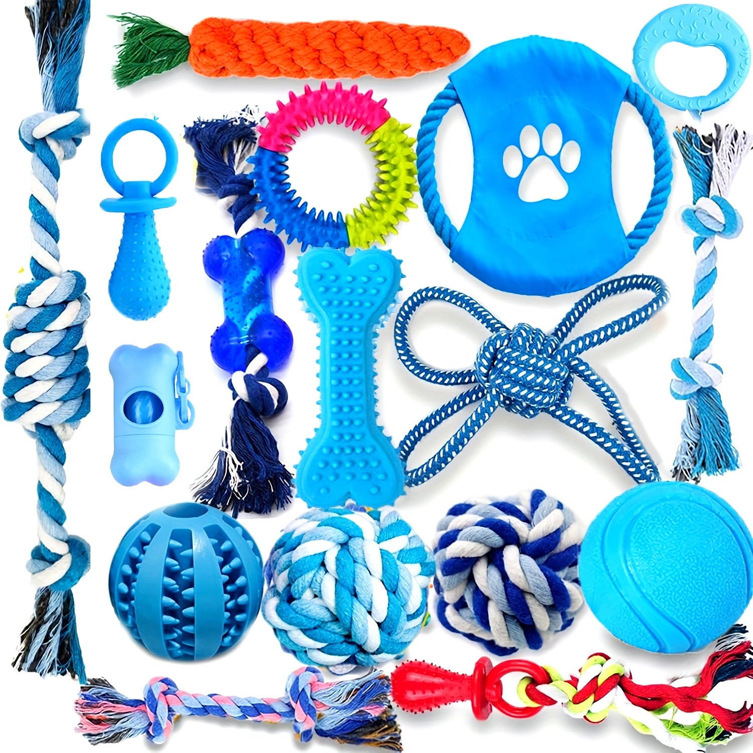 Dog Teething Chew Toys - 17 Pack Tough Small Medium Large Breed Puppy Toys, Dogs Rope Chew Toys Bundle for Boredom, Pet Interactive Squeaky Treat Dispensing Ball for Puppies - Revitalize Mind Body