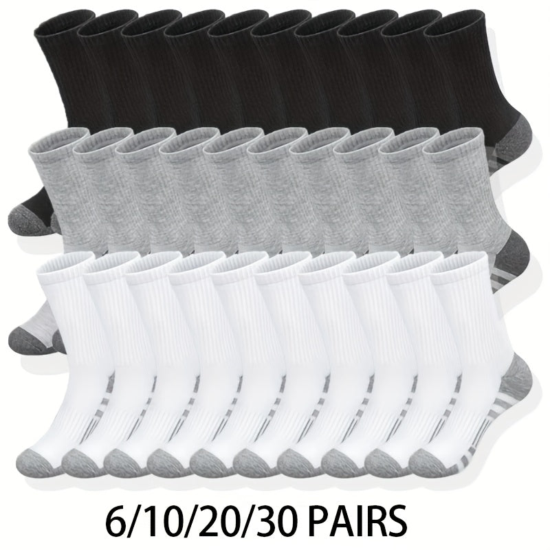 6/ 10/ 20/ 30 Pairs Men'S Classic Solid Color Breathable Sweat Absorption Deodorant Casual Daily Outdoor Exercise Fitness Mid-calf Socks - Revitalize Mind Body