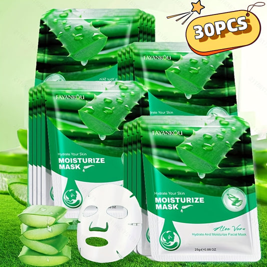 30pcs Of Aloe Vera Facial Mask, Spring And Summer Moisturizing Mask, Rich In Aloe Vera Essence And Glycerin, Moisturizing And Non Greasy, A Great Gift For Mom And Bestie - Revitalize Mind Body