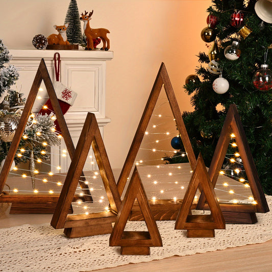 ASPMIZ Wooden Triangle Tree Tabletop Christmas Lights Decor
