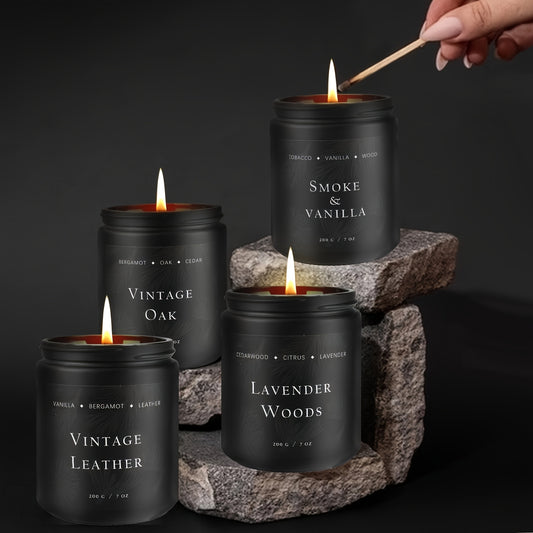 Halloween 4 Pack Scented Candles Gift Set Faux Leather Oak