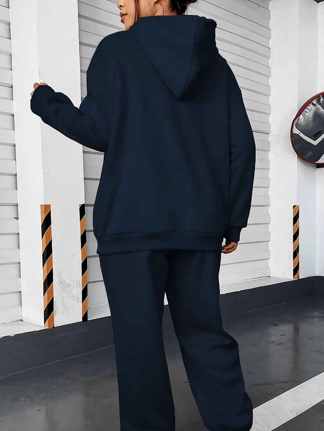 Women’s Letter Print Hoodie And Jogger Set Polyester With Pockets