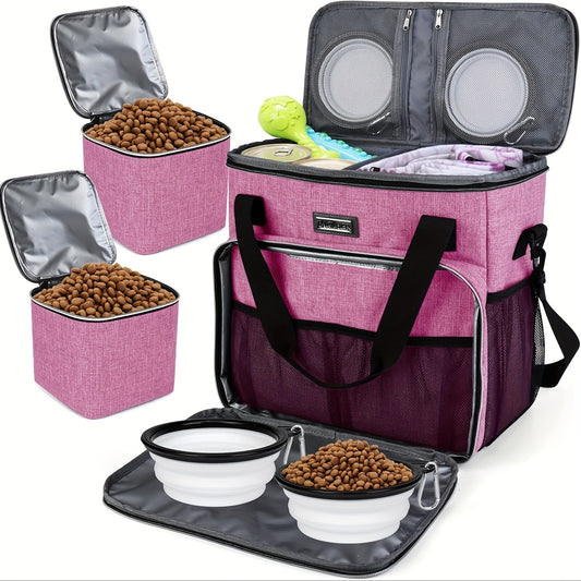 BAGLHER Pet Travel Bag With Food Bowls And Compartments