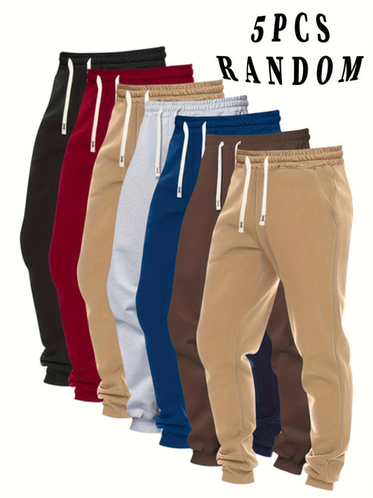5pcs RANDOM Men'S Casual Jogger Pants-Comfortable Sweatpants For Everyday Wear, Workout, Or Lounging-Trendy Elastic Waistband With Drawstring, Pockets, Durable-Breathable Fabric-Perfect For Gym, Running, Or Casual Outings-Ava - Revitalize Mind Body