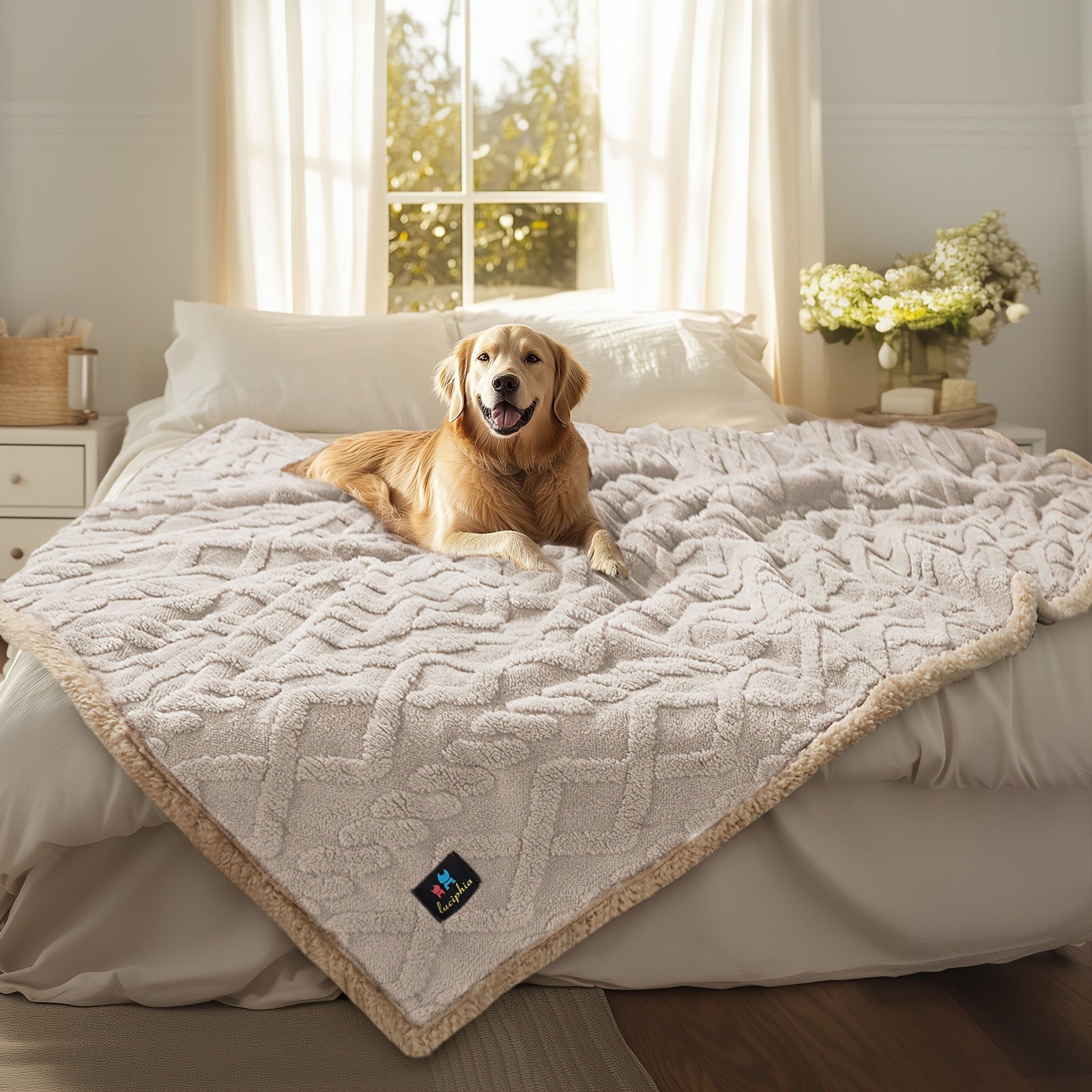 Liquid Pee Proof Pet Blanket With Reversible Sherpa Fleece - Revitalize Mind Body