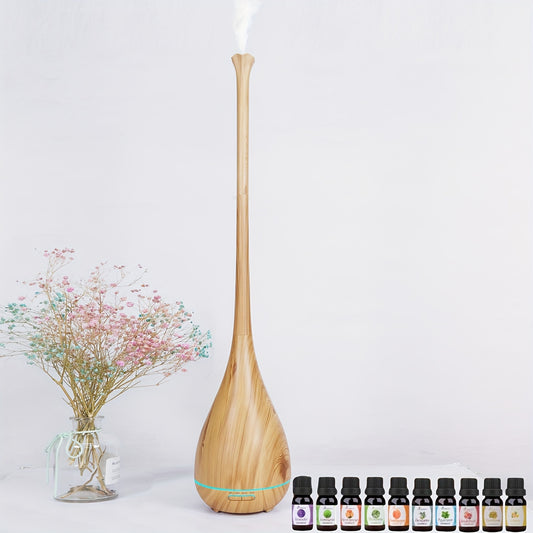 13.53oz Premium Essential Oil Diffuser, Aromatherapy Oil Humidifier With 10 Bottles Of Essential Oils, Home/Bedroom Cold & Warm Mist Humidifier With Timer & Auto Off Safety Switch, 7 LED Light Colours For Desk/Office/Baby Bed - Revitalize Mind Body